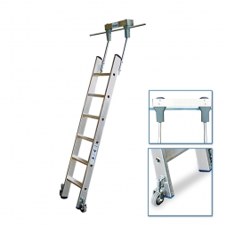 Aluminium-Stufenregalleiter, fahrbar, mit 6 Stufen, Senkrechte Einhängehöhe von 1670 bis 1900 mm