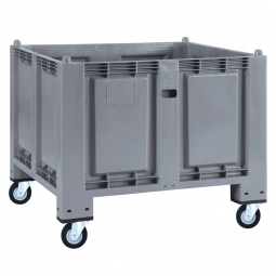 Palettenbox mit 4 Gummi-Lenkrollen Ø 120 mm, grau, 1200x800x1000 mm, Boden/Wände geschlossen, Tragkraft 250 kg