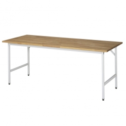 Arbeitstisch mit Massivbuche-Tischplatte, BxTxH 2000x1000x800-850 mm, Gestell lichtgrau RAL 7035