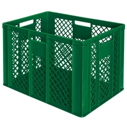 Durchbrochener Eurobehälter mit 4 Durchfassgriffen, LxBxH 600x400x410 mm, 83 Liter, grün