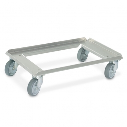 Edelstahl-Transportroller für 600x400 mm Behälter, 100 mm Gummi-Rad, verzinkte Lenkrollen, Deck offen, Tragkraft 250 kg