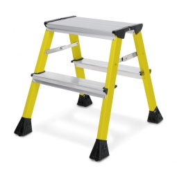 Alu-Doppel-Klapptritt, 2x 2 Stufen, gelb, Standhöhe 440 mm, max. Arbeitshöhe 2440 mm, Gewicht 1,7 kg