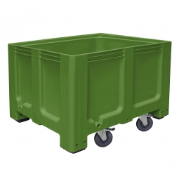 Großbox / Großbehälter mit 4 Füße und 4 Lenkrollen, 2 mit Feststellbremsen, 610 Liter, LxBxH 1200x1000x835 mm, Boden/Wände geschlossen, grün