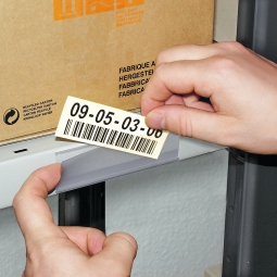 Etikettenhalter, VE = 50 Stk, selbstklebend, BxH 100x27 mm, mit 3 Bögen weißen Etiketten zum Selbstbedrucken