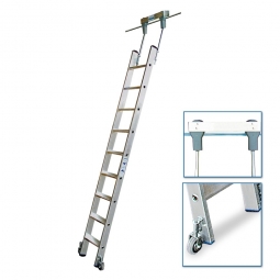 Aluminium-Stufenregalleiter, fahrbar, mit 9 Stufen, Senkrechte Einhängehöhe von 2380 bis 2600 mm
