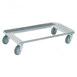 Alu-Transportroller für Stapelbehälter 800x400 mm, 100 mm Gummi-Rad, Deck offen, Tragkraft 250 kg