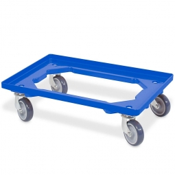 ABS-Kunststoff-Transportroller für 600x400 mm Eurobehälter, blau, 100 mm Gummi-Rad, Deck offen, Tragkraft 250 kg