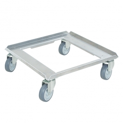 Edelstahl-Transportroller für 500x500 mm Spülkörbe, 100 mm Gummi-Rad, verzinkte Lenkrollen, Deck offen, Tragkraft 250 kg