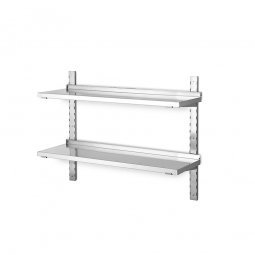 Edelstahl-Wandregal mit 2 Böden, BxT 1000x355 mm, Wandschienenhöhe 700 mm, Tragkraft 20 kg / Boden
