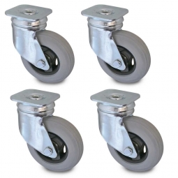 Nachrüstsatz Flüsterrollen Ø 100 mm mit verzinkten Radgabeln, für BRB-Transportroller aus ABS-Kunststoff