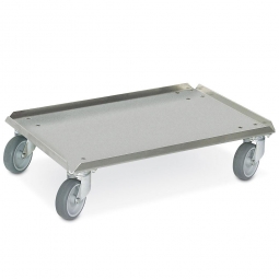 Edelstahl-Transportroller für 600x400 mm Behälter, 100 mm Gummi-Rad, verzinkte Lenkrollen, Deck geschlossen, Tragkraft 250 kg