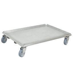 Alu-Transportroller für Stapelbehälter 800x600 mm, 100 mm Gummi-Rad, Deck geschlossen, Tragkraft 250 kg