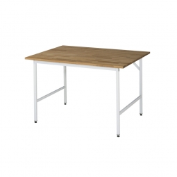 Arbeitstisch mit Massivbuche-Tischplatte, BxTxH 1250x800x800-850 mm, Gestell lichtgrau RAL 7035