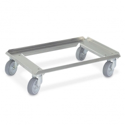 Alu-Transportroller für Euro-Stapelbehälter 600x400 mm, 100 mm Gummi-Rad, Deck offen, Tragkraft 250 kg
