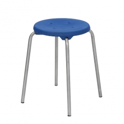 Edelstahl-Stapelhocker, Sitzhöhe 580 mm, Sitz- u. Rückenlehne aus Polyurethanschaum, blau