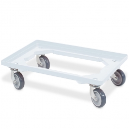 ABS-Kunststoff-Transportroller für 600x400 mm Eurobehälter, weiß, 100 mm Gummi-Rad, Deck offen, Tragkraft 250 kg