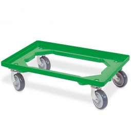 ABS-Kunststoff-Transportroller für 600x400 mm Eurobehälter, grün, 100 mm Gummi-Rad, Deck offen, Tragkraft 250 kg