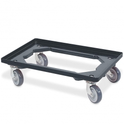 ABS-Kunststoff-Transportroller für 600x400 mm Eurobehälter, schwarz, 100 mm Gummi-Rad, Deck offen, Tragkraft 250 kg