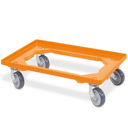 ABS-Kunststoff-Transportroller für 600x400 mm Eurobehälter, orange, 100 mm Gummi-Rad, Deck offen, Tragkraft 250 kg
