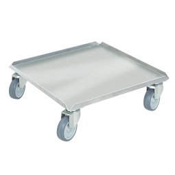 Edelstahl-Transportroller für 500x500 mm Spülkörbe, 100 mm Gummi-Rad, verzinkte Lenkrollen, Deck geschlossen, Tragkraft 250 kg