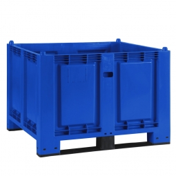Palettenbox mit 2 Kufen, LxBxH 1200x800x850 mm, blau, Boden/Wände geschlossen, Tragkraft 500 kg