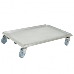 Edelstahl-Transportroller für 800x600 mm/2x 600x400 mm Behälter, 100 mm Gummi-Rad, Deck geschlossen, Tragkraft 250 kg