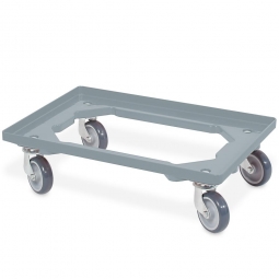 ABS-Kunststoff-Transportroller für 600x400 mm Eurobehälter, grau, 100 mm Gummi-Rad, Deck offen, Tragkraft 250 kg
