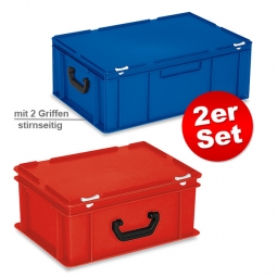 Euro-Koffer 2er-Set, Blau LxBxH 600x400x230 mm + Rot LxBxH 400x300x180 mm