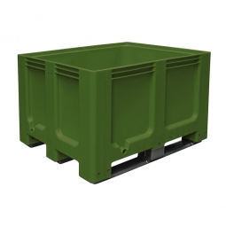 Großbox / Großbehälter mit 3 Kufen, 610 Liter, LxBxH 1200x1000x760 mm, Boden/Wände geschlossen, grün